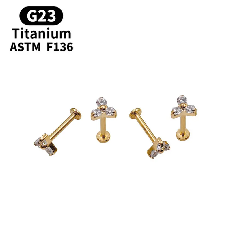 ASTM F136 titanium Push-In Intern Thread Cartilage earrings Nose labret Piercing Stud Jewelry