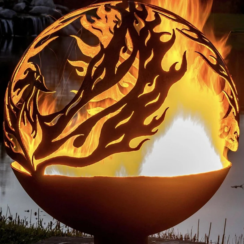 Laser cut hollow metal fire pit ball outdoor corten steel gardening decoration Fireball