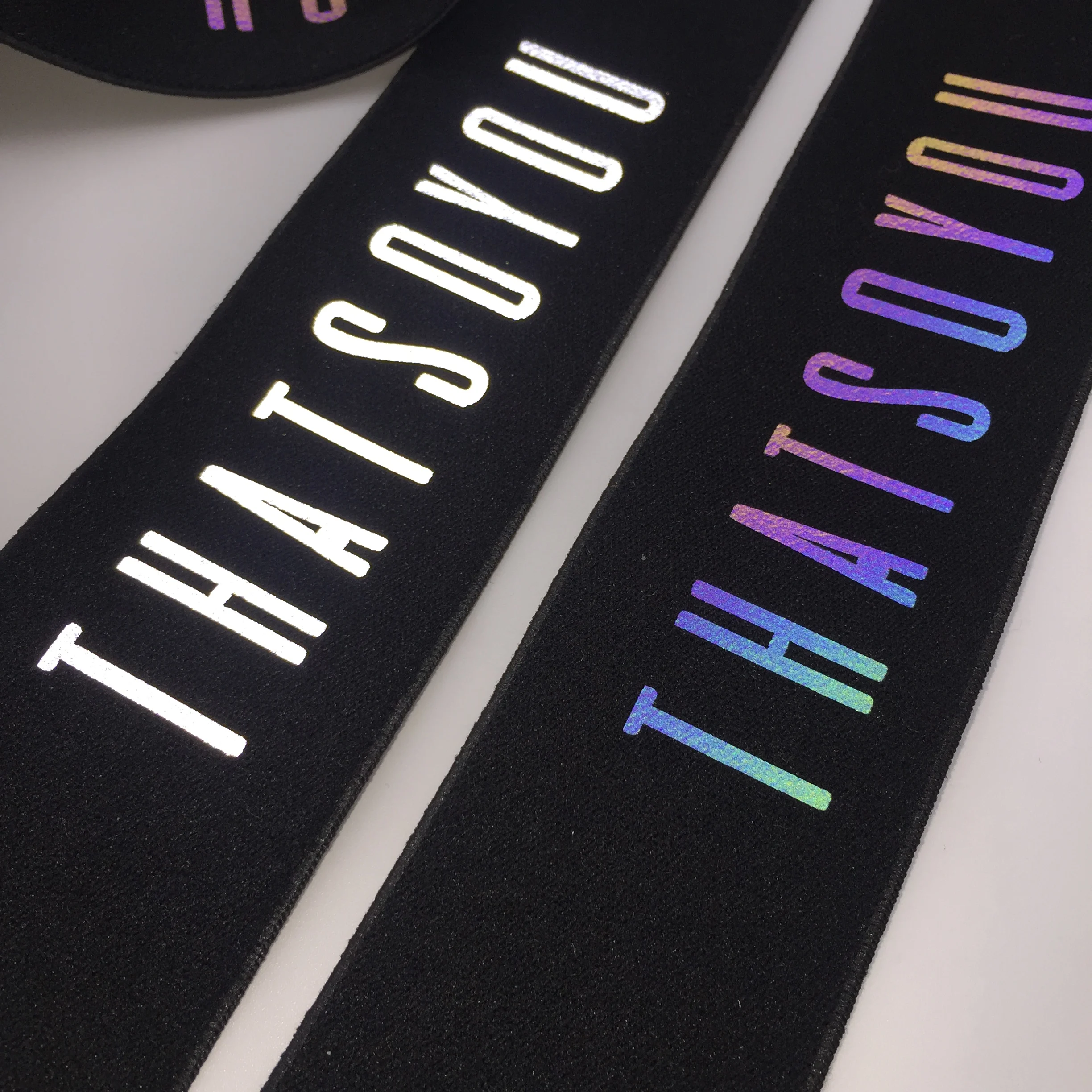 
40MM Spandex Nylon High Strength Black elastic band with rainbow reflective elastic waist band 