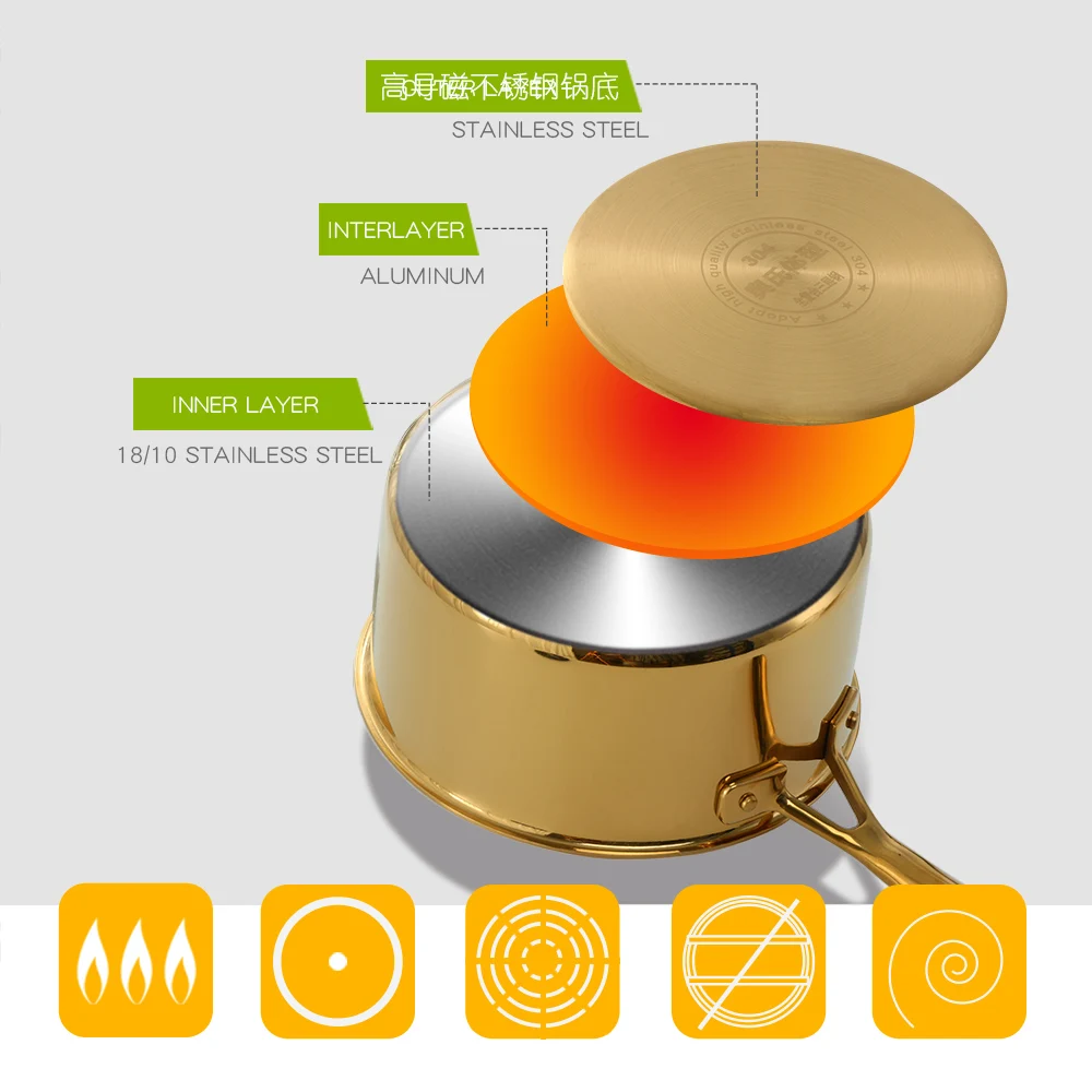 New Design 4 Colors Metal Soup Mike Cooking Pan Stainless Steel Titanium Boiling Pot with Lid