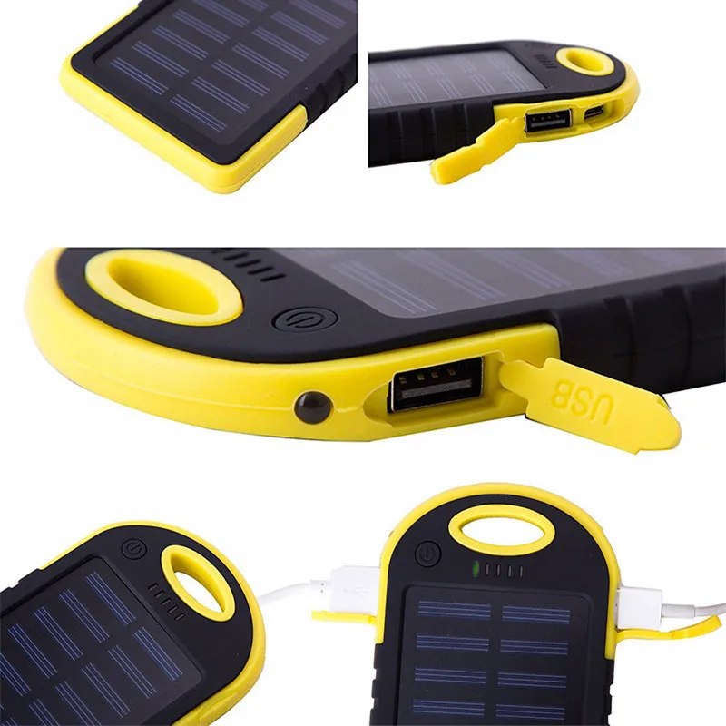 Portable 5000mah LED Dual USB Solar Power Bank Battery Case Cell Phone Charger