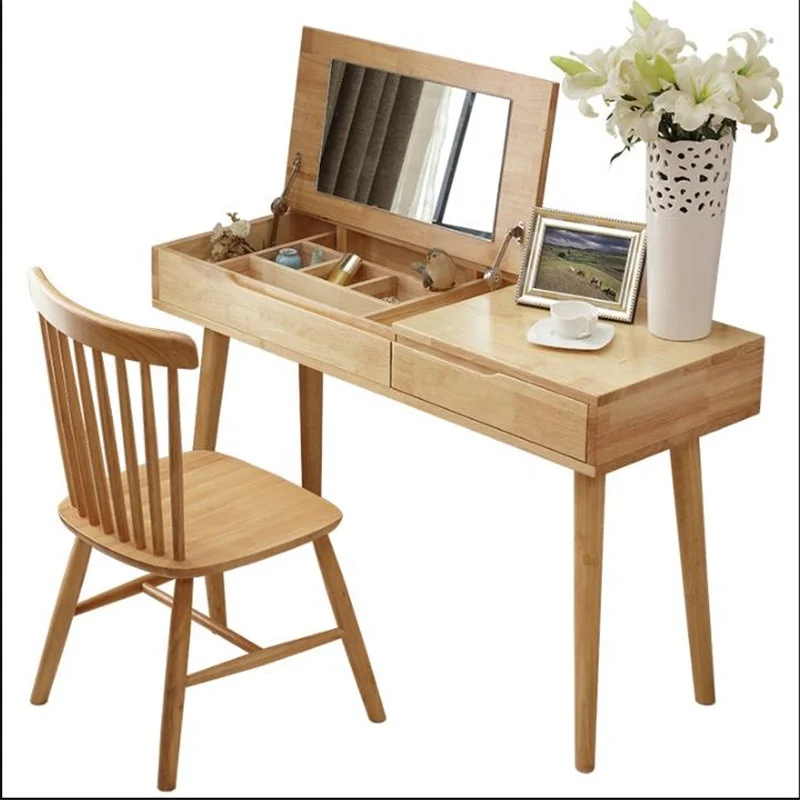 Hidden Mirror with Jewelry Storage Drawer Design Bedroom Furniture Japanese Style Brief Wooden Dressing Table Dressers