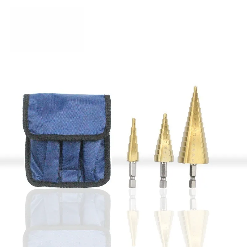 HENGLAI 4-12mm 4-20mm 4-32mm HSS Straight Groove Step Drill Bit Titanium Coated Wood Metal Hole Cutter Core Drilling Tools Set
