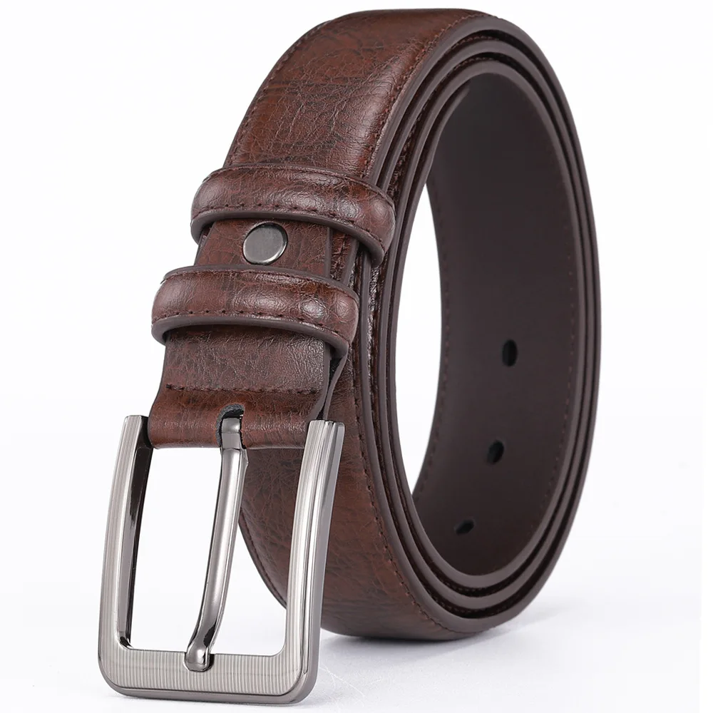 Classic Hot Vintage Alloy Pin Buckle Belt Exquisite Double Layer Genuine Cowhide Leather Belt Men