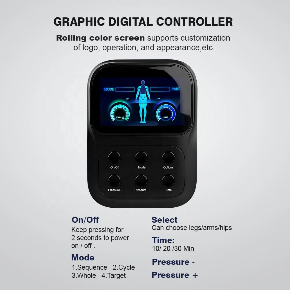 Factory Oem Odm Leg/Arm/Hips Air Compression Massager 3200Mah 4.3 In Color Lcd Screen Air Pressure Massage Boots Leg Massager