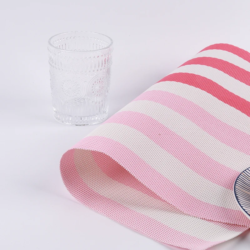 Warm Light Pink Gradient Stripe Waterproof Woven Vinyl Tablemat Pvc Placemat Bright Tablemats
