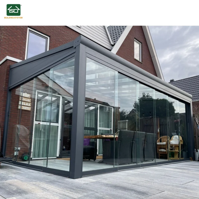 CE Approved Free Standing Villa house glass sunrooms four season glass houses aluminum sunroom portable garden house
