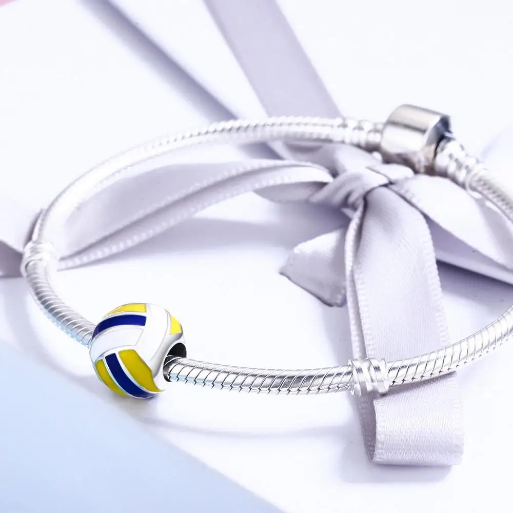 Sports Series Jewelry 925 Sterling Silver Yellow White Blue Volleyball Ball Bracelet Accessories SCC448