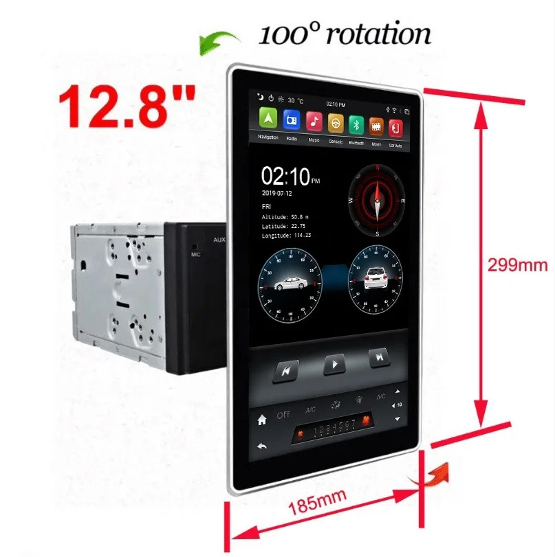 KLYDE 12.8 Inch Autoradio Stereo Video Player Automatic Rotating Vertical Dcreen Navigation Universal 2 Din Android Car Radio