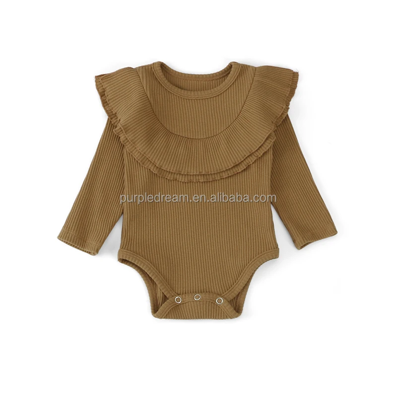 Хлопковые комбинезоны для новорожденных 0-24 месяцев, с длинным рукавом и рюшами