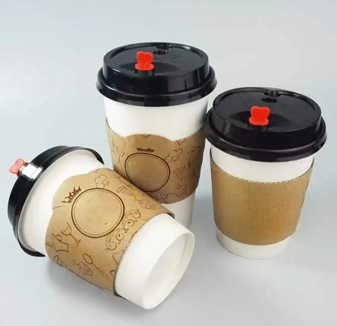 Custom Logo Wholesale Takeout Hot Drinks Packaging Disposable Double Wall Milk Tea Coffee Paper Cup With Lids