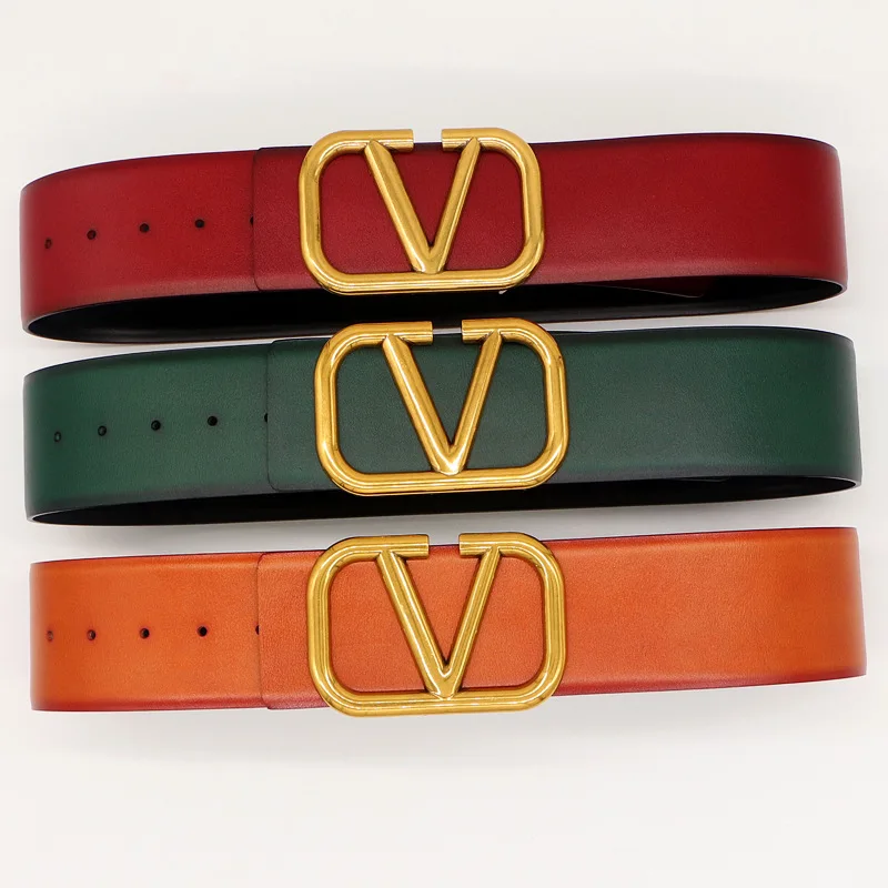 Luxury Brand High Quality Designer With Alloy Slide Buckle 7cm Wide Reversible V Letter Leather Belt