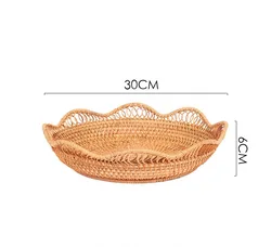 Rattan Handmade Fruit and Vegetable Woven bandeja picnic redonda Handcraft Wicker Food Storage Serving Tray