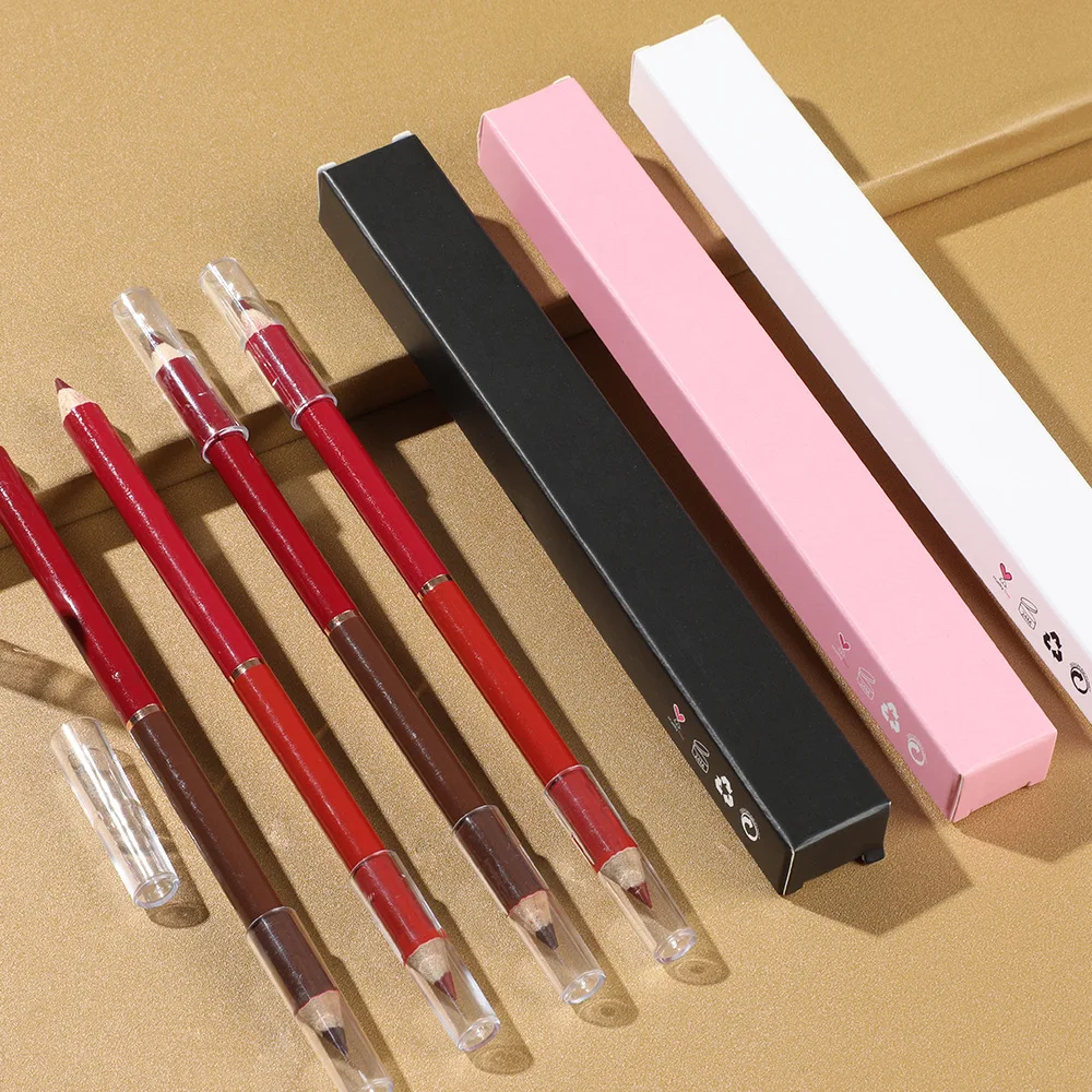hot selling double-headed lip liner pencil custom logo  pink matte luxury vegan waterproof lip liner private label wholesale