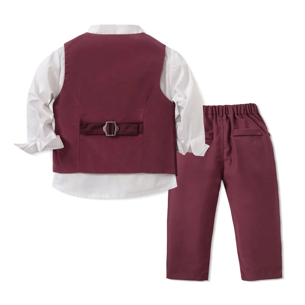 Baby Boys Clothes Formal Suits Gentleman Long Sleeve Shirt Tie Vest Trousers 3Pcs Set Autumn New Kids Boys Birthday Party Dress