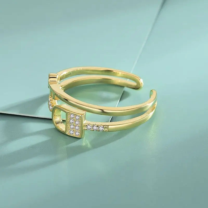 Cheap wholesale sterling silver 925 jewelry gold plated rings double layer line key lock open ring