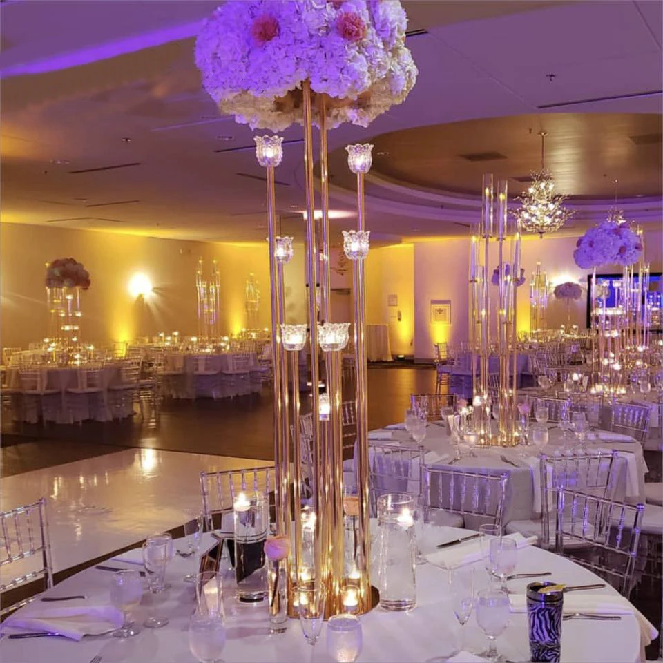 Simple wedding electroplating golden road lead outdoor wedding candlestick arrangement decorative street lamp