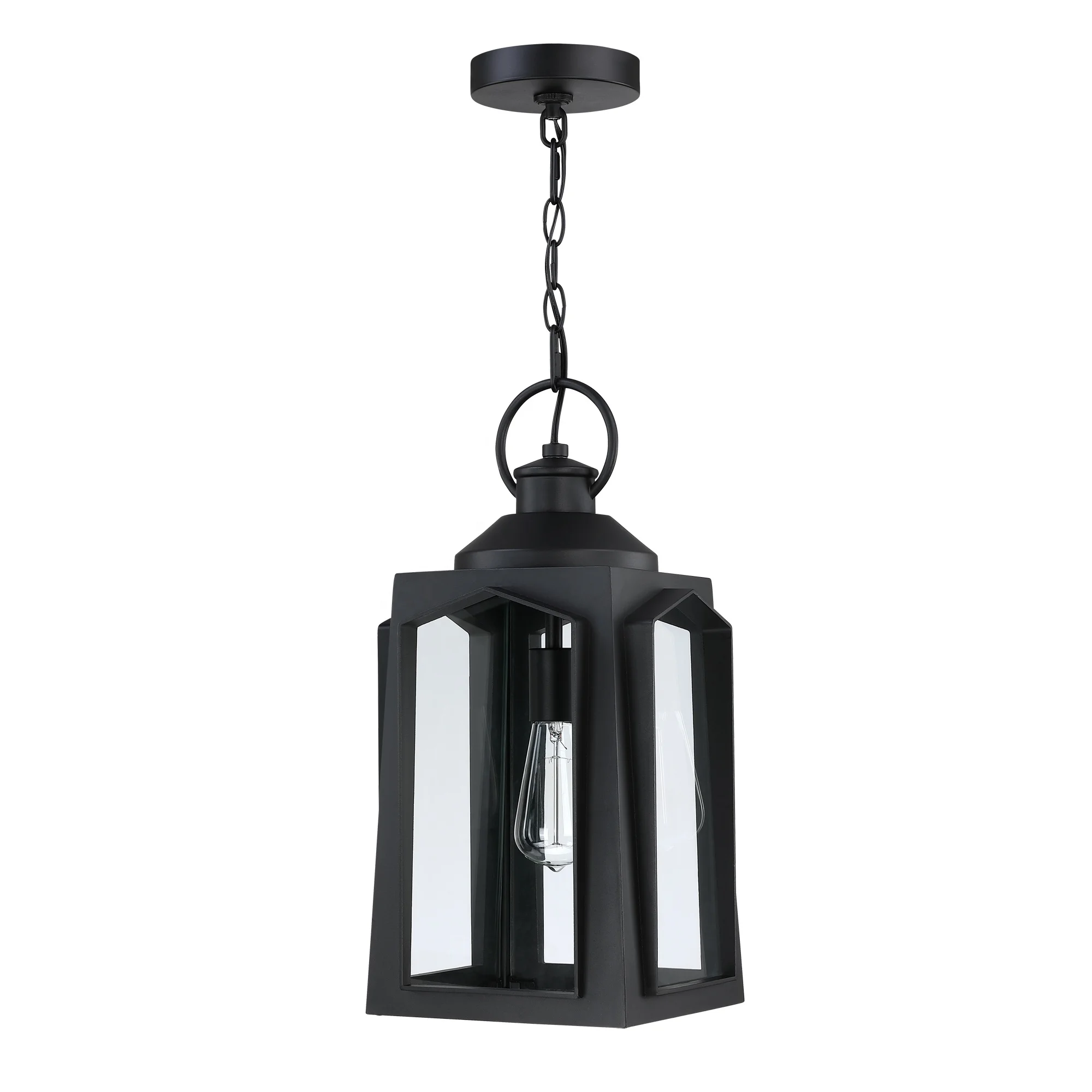 outdoor Pendant light clear glass Waterproof Wall Lights matte black box E26 bulb lantern garden light indoor farmhouse