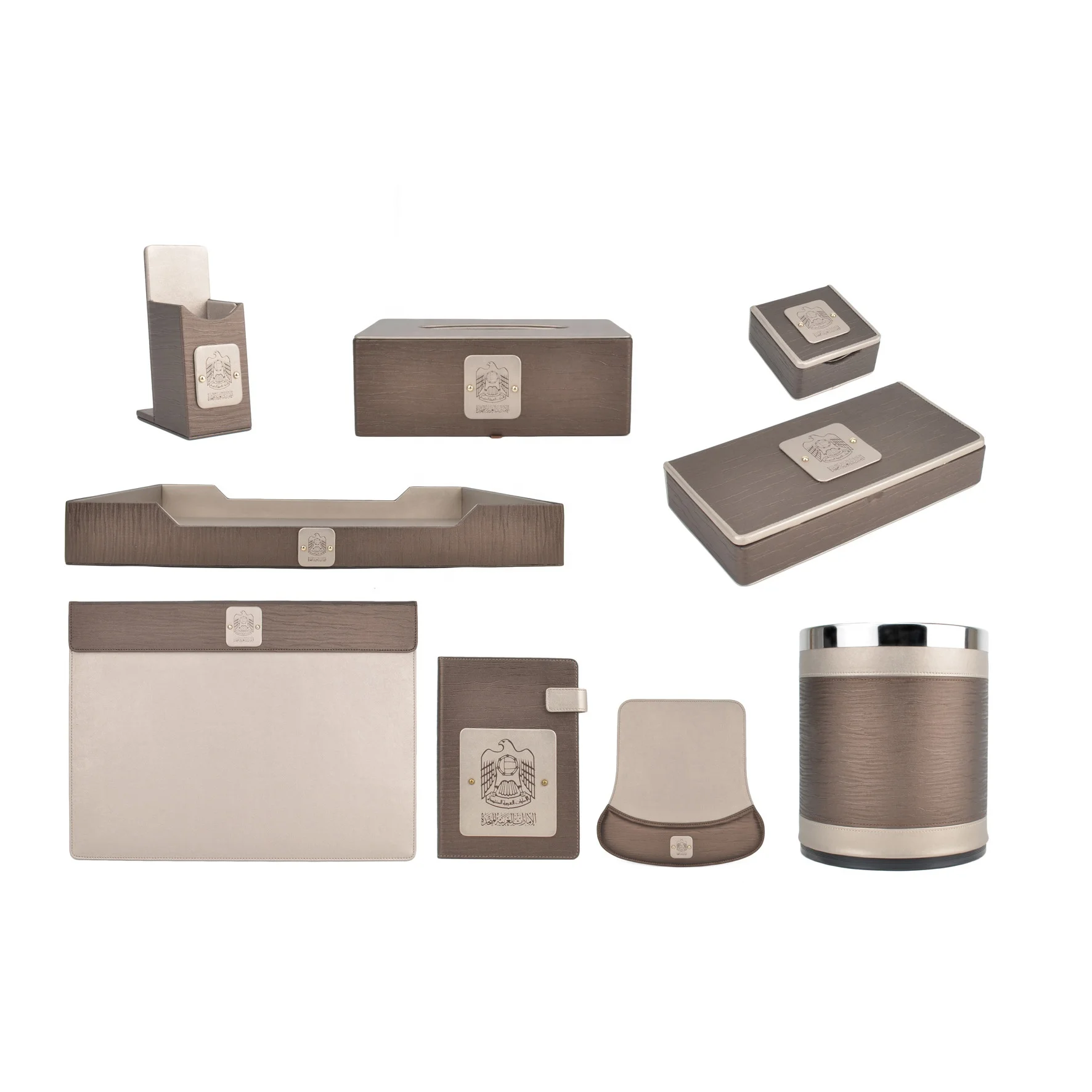 United Arab Emirates Hotel Leather Amenity Accessory Set Brown Office Stationery Gift Set Luxury Executive Corporate Desk Set
