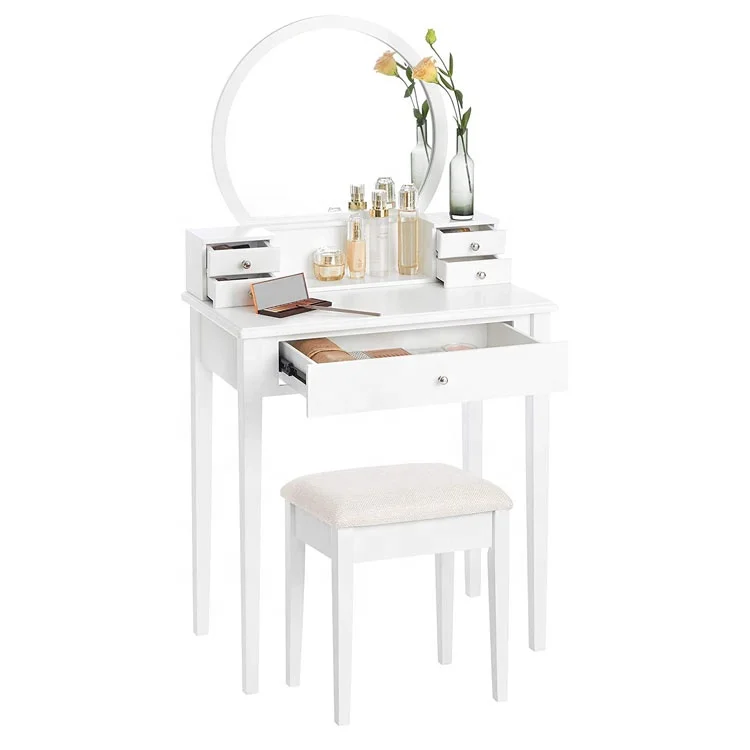 Wholesale modern european simple bedroom dressing table chair in white with mirror and stool