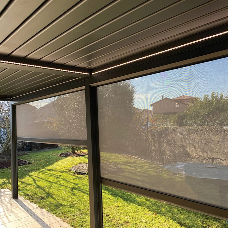 Modern Aluminum Pergola Curtains Outdoor Zip Screen Motorized Roller Blinds for Window