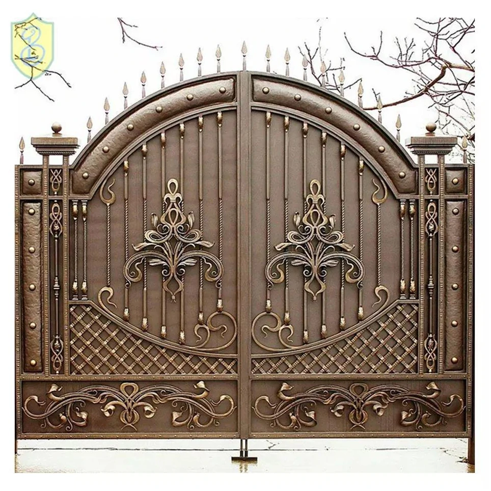 Driveway Wrought Iron Gate Outdoor Unbreakable Elegant Main Frame Double Door Iron Gates