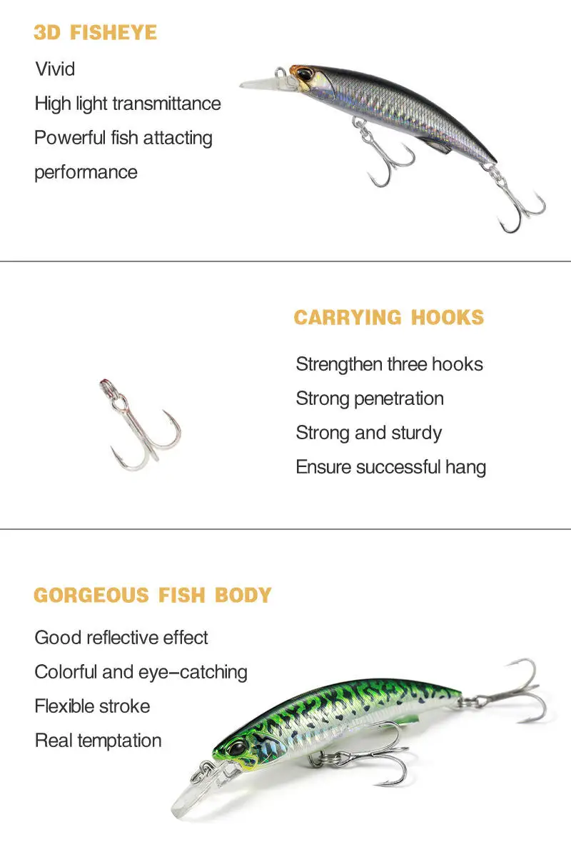 92mm 40g 10Colors Sinking Minnow Lure Wholesale Hard Plastic Fishing Lure for Stream Trout Bass