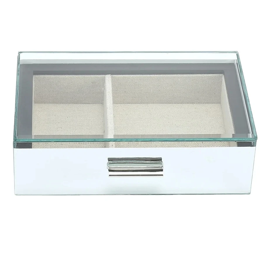 Silver Mirror Glass Decorative Jewelry Case Clear Window Drawer Style Multilayer Jewellery Box