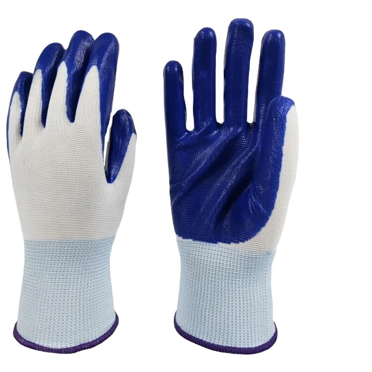 Safety Nitrile Coated Seamless Knit Nylon Gloves Gardening Gloves with Nitrile Coated Grip on Palm & Fingers