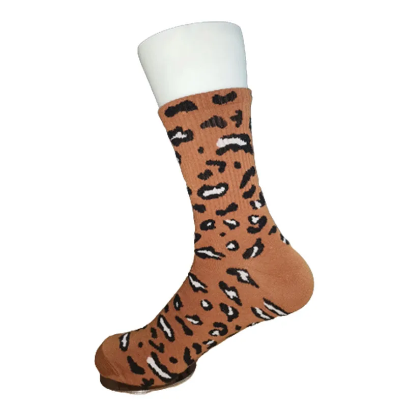 Оптовая продажа, женские хлопковые носки, забавные новые Сумасшедшие Круглые Женские повседневные носки, носки с леопардовым принтом