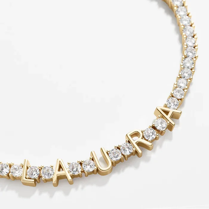 Personalized Adjustable 5A Cubic Zirconia Custom Initial Alphabet 925 Sterling Silver Gold Plated Letter Tennis Bracelets