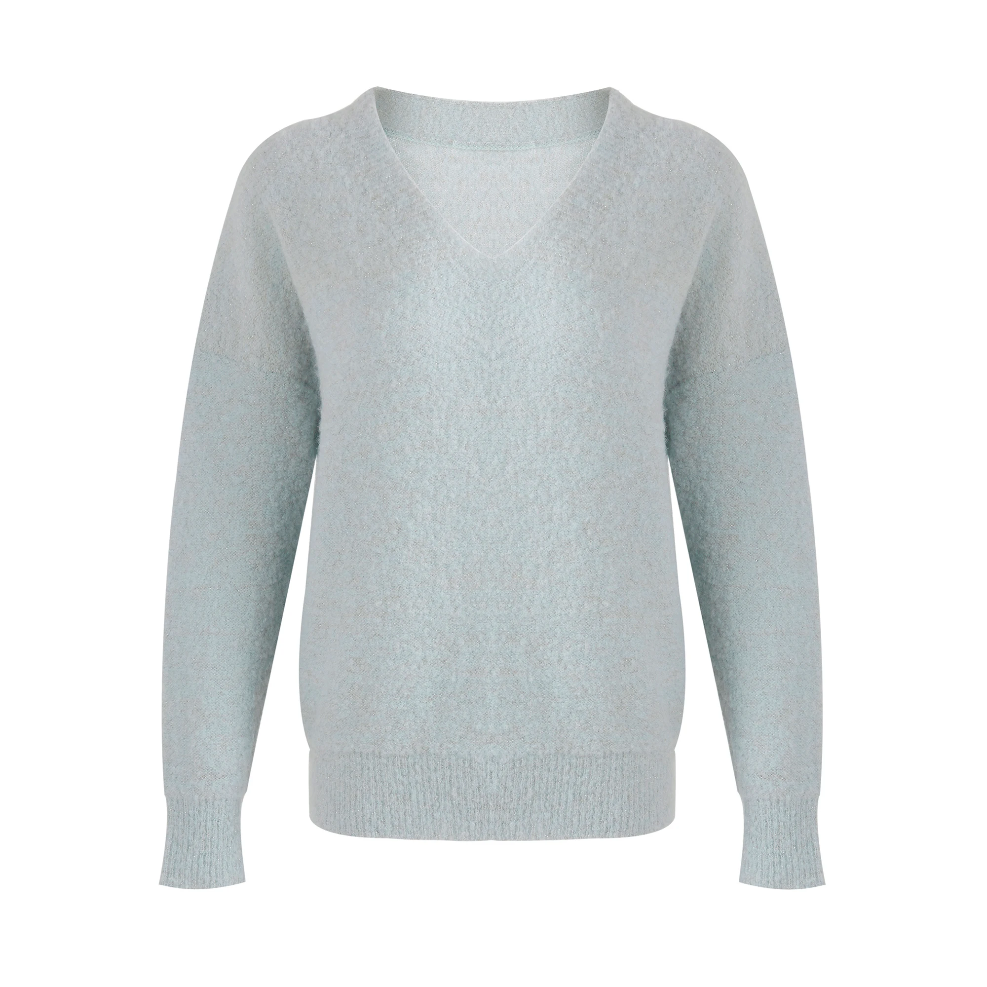 20ALW040 Italian Alpaca Ladies Sweater V Neck and Long Sleeve Pullover Plain Pullover Knitted Clothes Boucle Yarn Winter Women