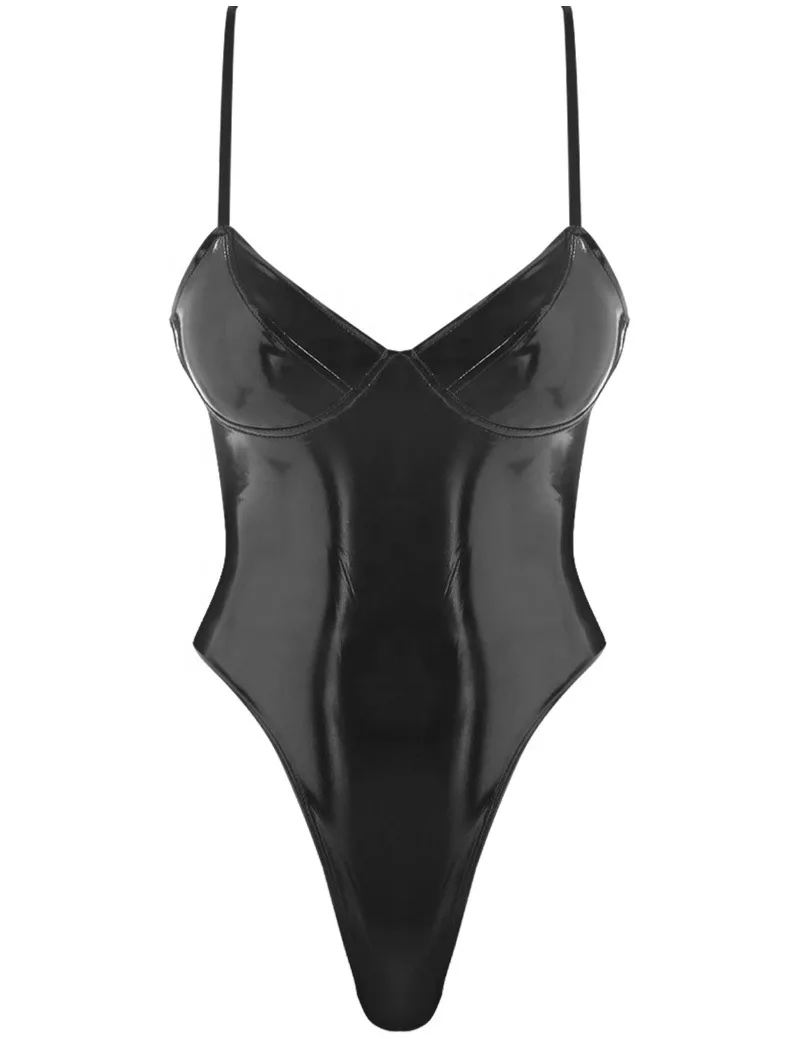 X1921 Sexy Black Latex puv Ladies Jumpsuit Backless Bodysuit Shiny Underwear Siamese Teddy Erotic Costume Cool Sexy One Piece