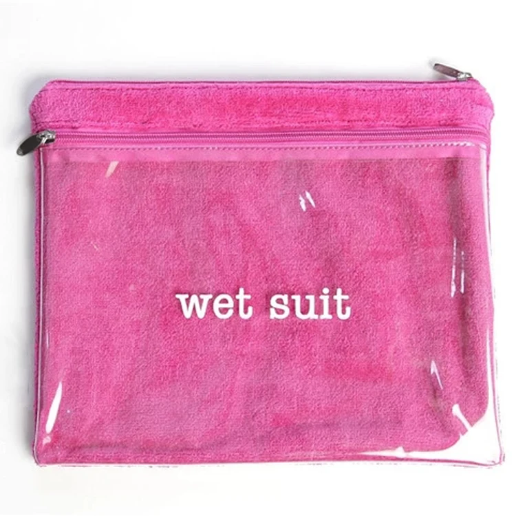 Wholesale Travel Zipper Waterproof Portable Terry Cloth Beach Underwear Swimsuit Packaging Bag Swimsuit Wet Bikini Bag