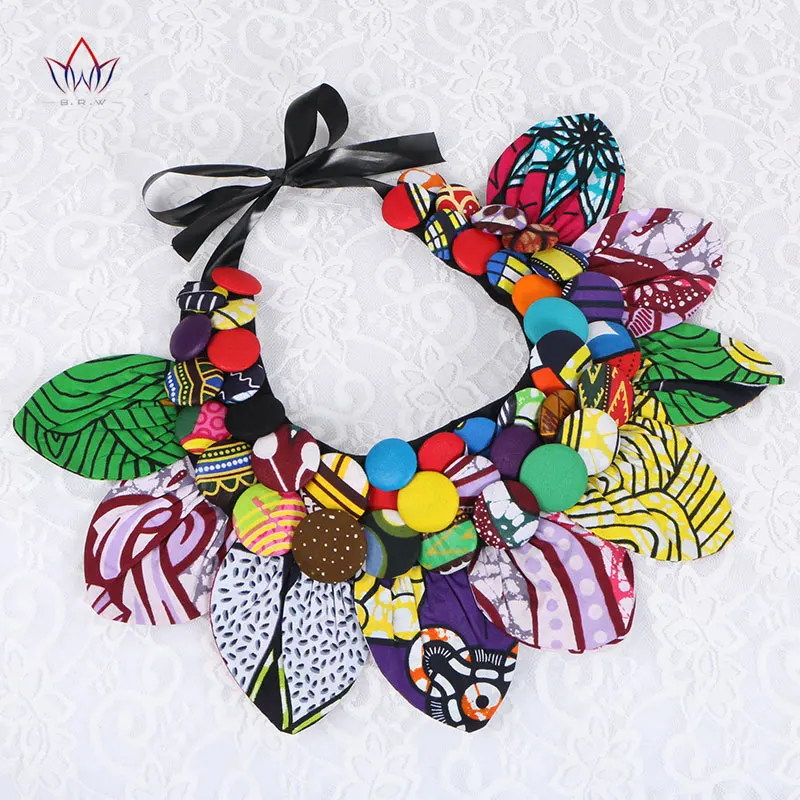 Ankara Button Tribal Necklace Handmade Flower Shape Women Necklace WYA063