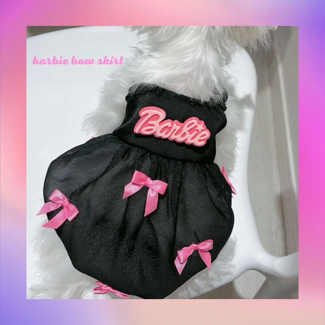 Hot Selling Luxury Pet Cloth Cute Barbie Bow Black Shiny Dress For Dog And Cat Fashion Pet Apparel Accessories Sweet Pet Outfit