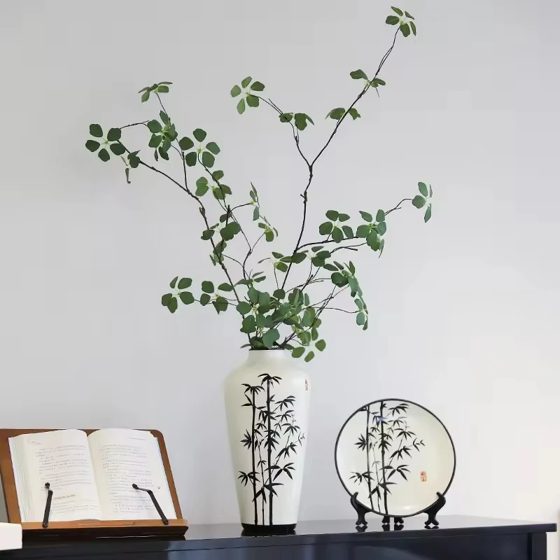 Hand painting blue bamboo pattern chinese classic ceramic home office hotel decoration porcelain vase