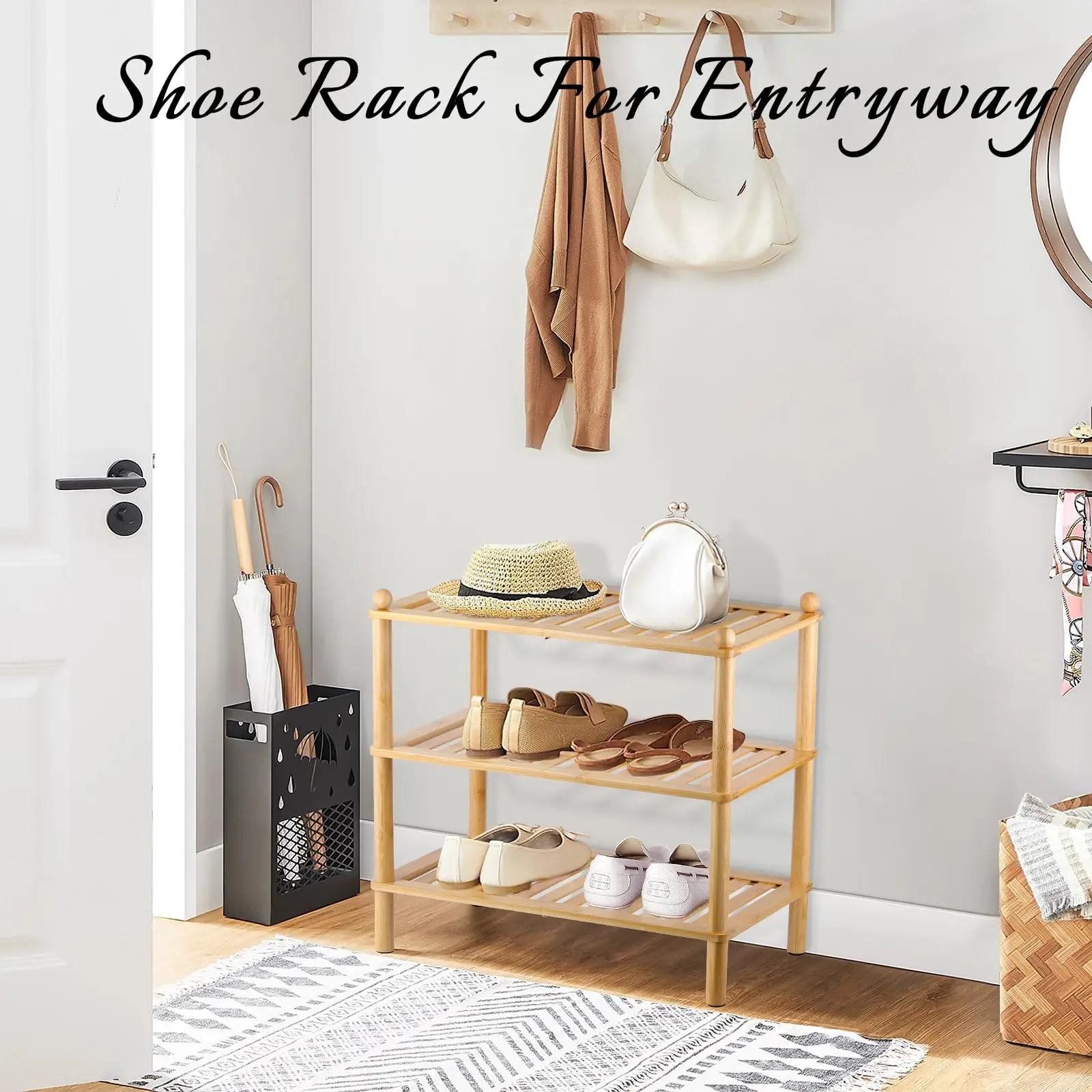 Multifunctional Bamboo Shoe Shelf 3 Tier Stackable Bamboo Plant Stand Shoe Rack Storage Organizer
