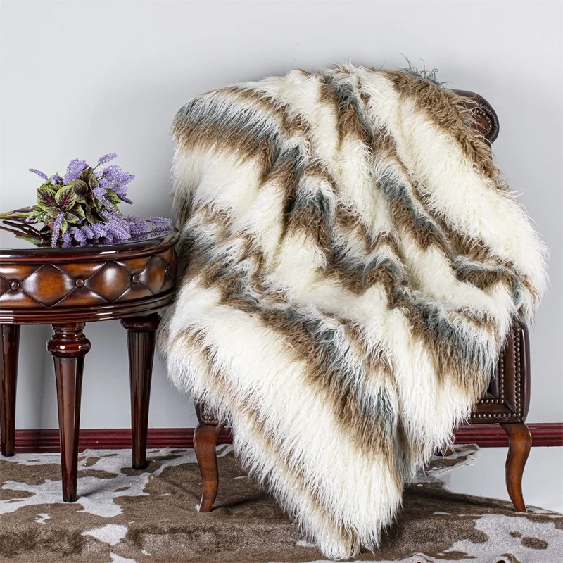 Роскошная серия стиль Искусственный мех Декоративные монгольские меховые одеяла для дивана