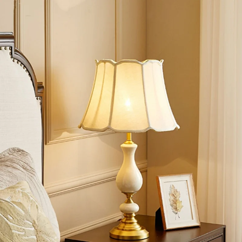 Modern minimalist bedroom bedside table study desk creative warm light luxury ceramic decorative copper table lamp