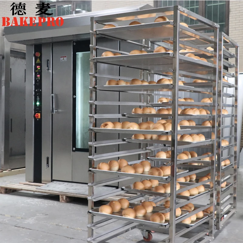BAKEPRO 12 trays Diesel rotary oven baguette baking machine with steam for bakery gas rotary rack oven with single trolley