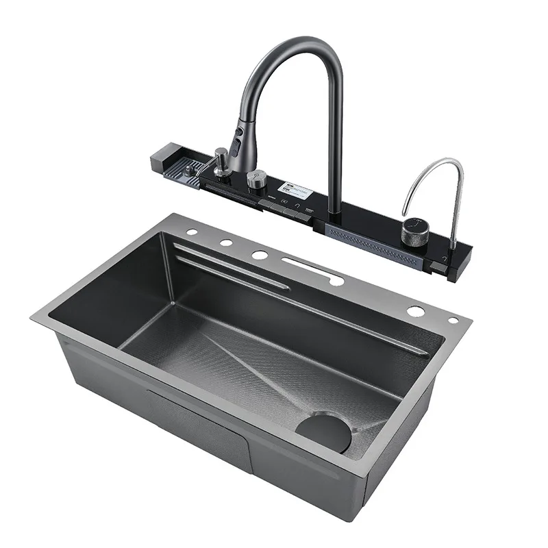 All In One LED Light Stainless Steel 304 Waterfall Rainfall Multifunctional Kitchen Sink