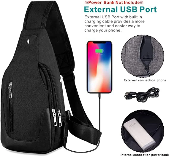 Large Capacity Casual Unbalance Backpack Lightweight Crossbody Purse Sling Shoulder Bags Mens Chest Bag With USB Charging Port