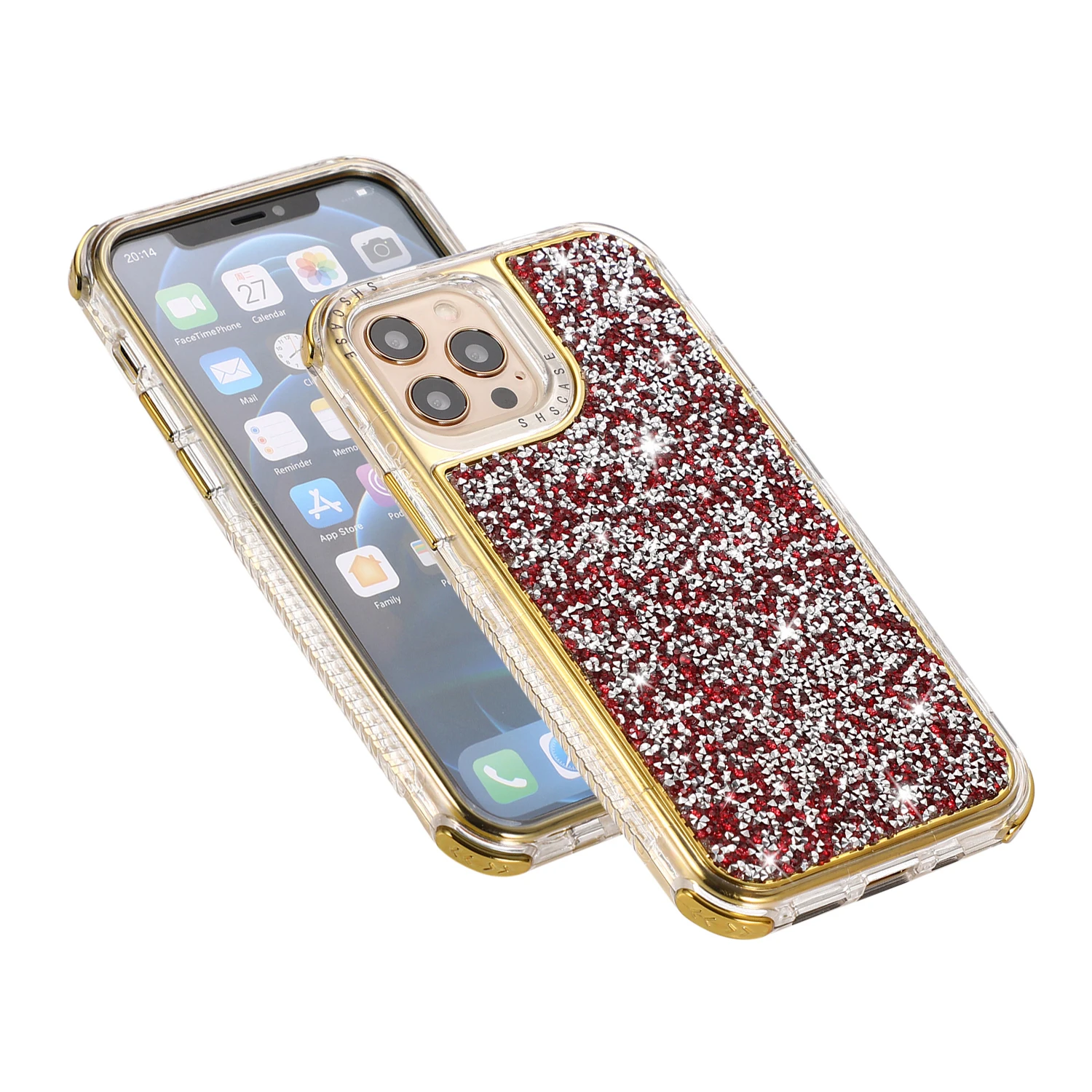 Blinking Glitter Rhinestone Phone Case For iPhone 14 13 11 12 Pro Max X XR XS Max 7 8 Plus 2 in 1 Shockproof Bumper Back Cover
