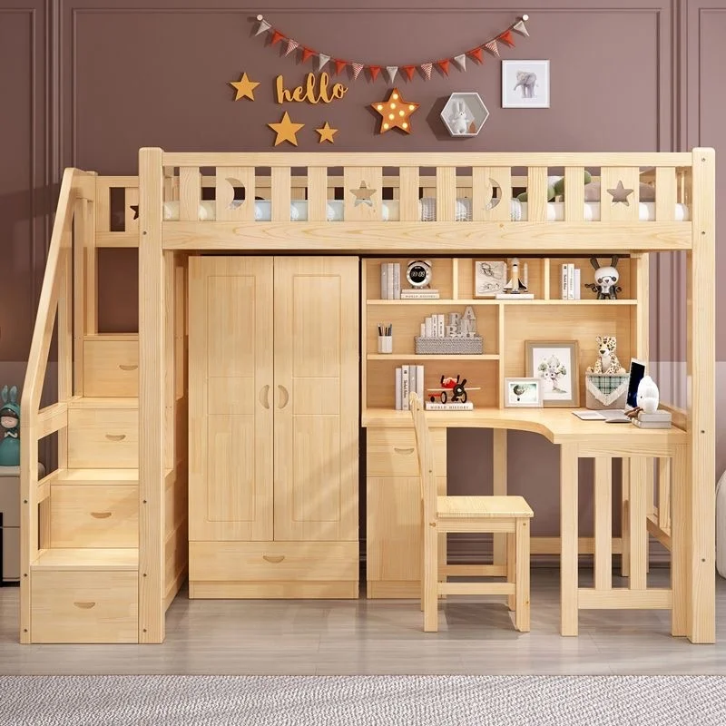 Bed Furniture Enviroment Friendly Modern Solid Pine Wood Bed Children Wooden Bunk Bed for Bedroom