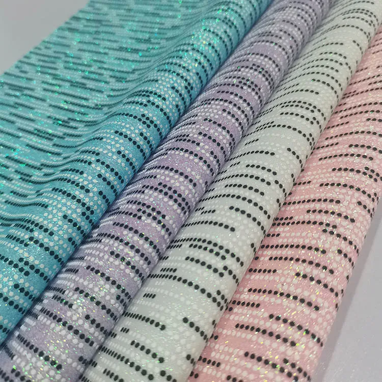 Artificial Synthetic faux PU leather shiny pretty magical printed glitter leather fabric for shoes bags