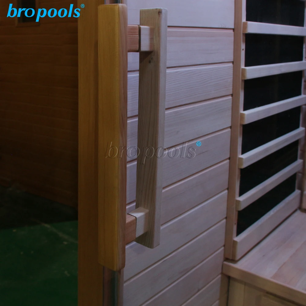 Bropool 1-Person Modern Home Use Far Infrared Sauna 220V Wooden Construction with Touch Control Panel for Apartment Use
