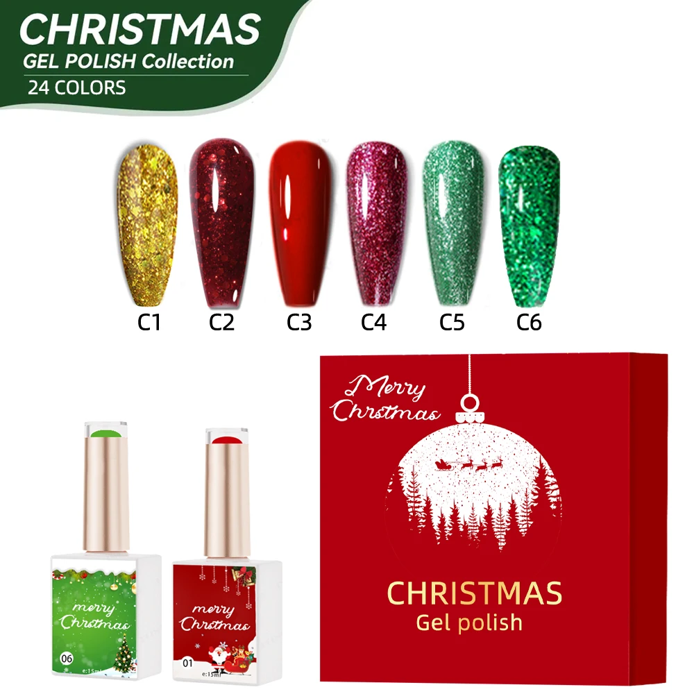 2023 New Style Christmas Gel Polish Set 24 Colors Private Label Beginner List Gel Kits Oem Odm Whole Set Gel Nail Polish Set Box