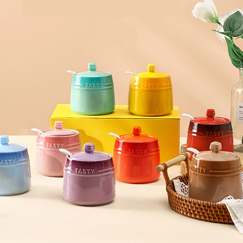 Unique design colorful empty small salt jar wholesale ceramic spice container set luxury kitchen spice jars