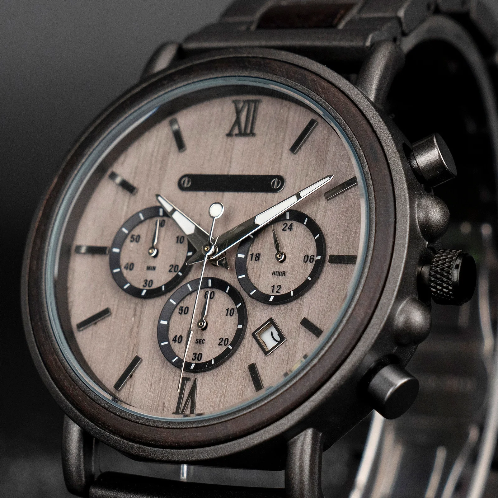 Luxury Wooden Wrist Watch Waterproof Metal Wood Watches Mens Sports Chronograph Quartz Wooden Watch For Men